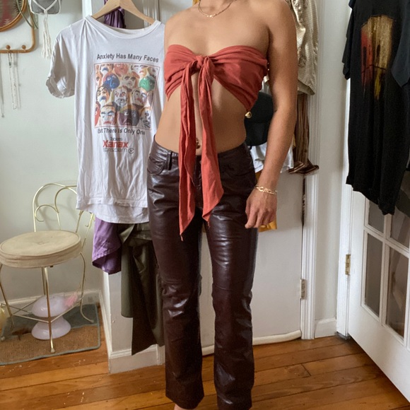 Y2K Authentic 100% Leather Burgundy Bootcut Pants - Picture 5 of 9